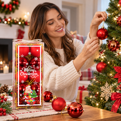 Red Christmas Ball Ornaments Box Set – Glitter & Matte Baubles