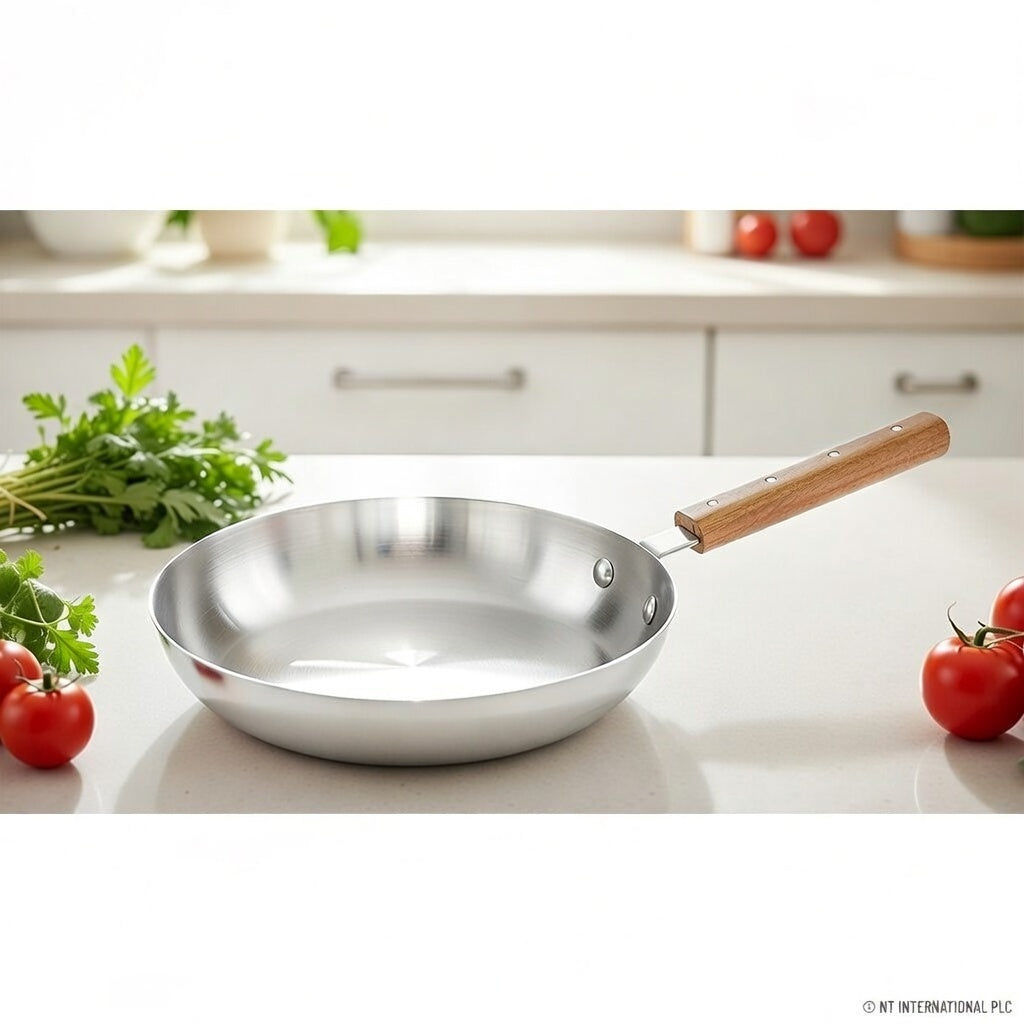 24cm Fry Pan with Wooden Handle Single Piece for Stovetop Cooking