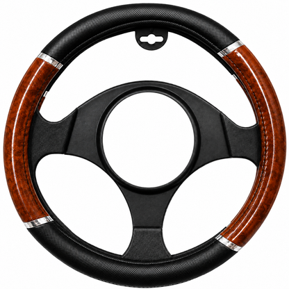 Universal Black & Wood-Effect Steering Wheel Cover – 37–39cm