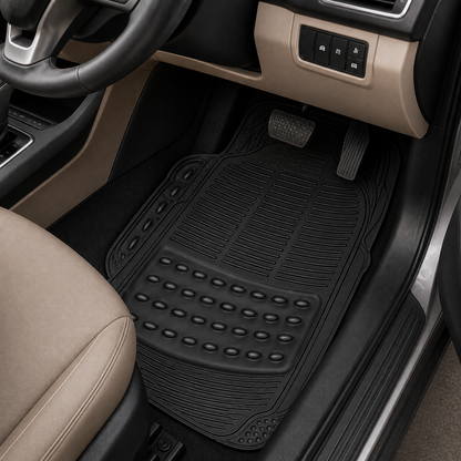 Universal 4 Piece Rubber & Carpet Car Mat Set | Heavy Duty Anti-Slip Floor Mats