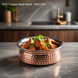 13cm Copper & Stainless Steel Handi Balti Dish – Hammered Exterior, Polished Interior, Ideal for Serving Curries & Dals