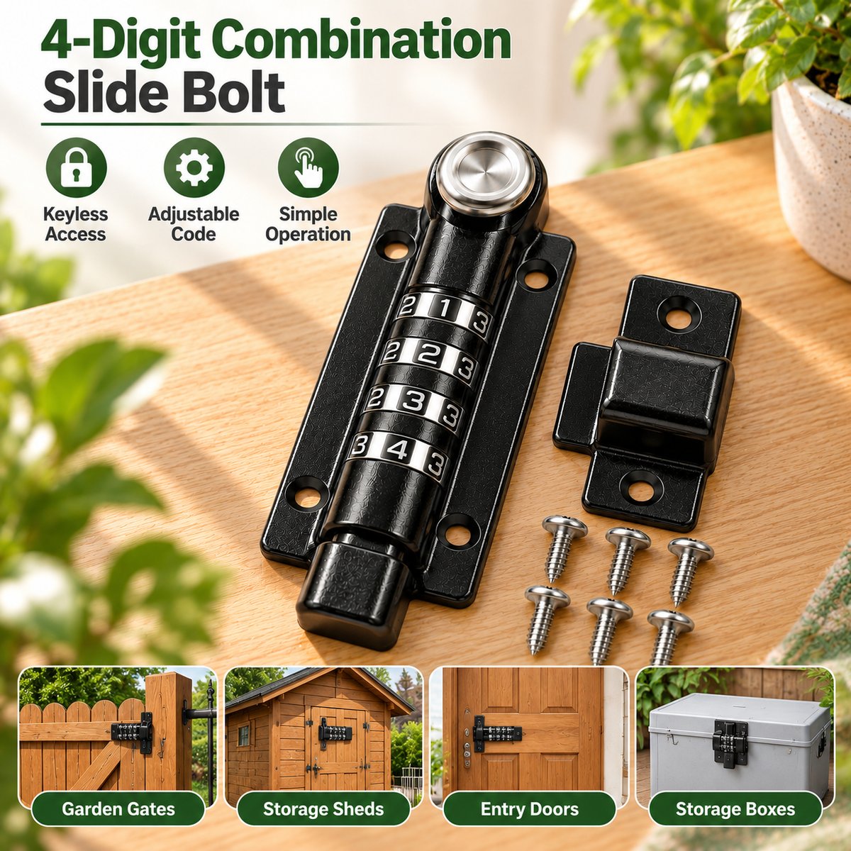 4-Digit Combination Slide Bolt Lock