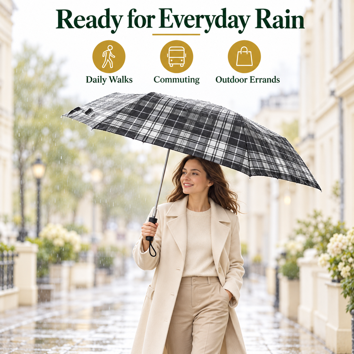 3 Fold Checked Mini Umbrella – Red Navy Purple Yellow Black Grey
