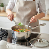 20cm Stainless Steel Milk Pan with Induction Base and Glass Lid