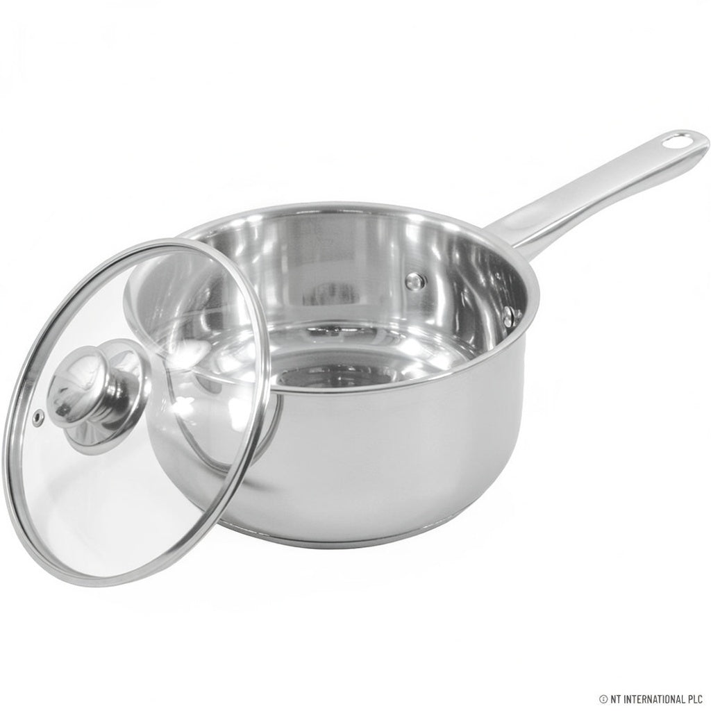 20cm Stainless Steel Milk Pan with Induction Base and Glass Lid