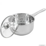 20cm Stainless Steel Milk Pan with Induction Base and Glass Lid