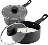 16cm Milk Pan with Glass Lid and Black Handle