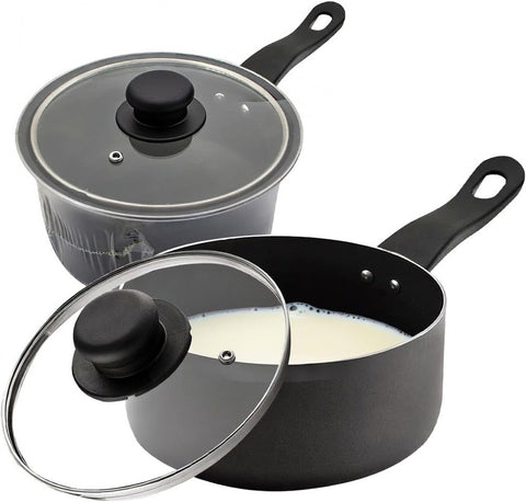 16cm Milk Pan with Glass Lid and Black Handle