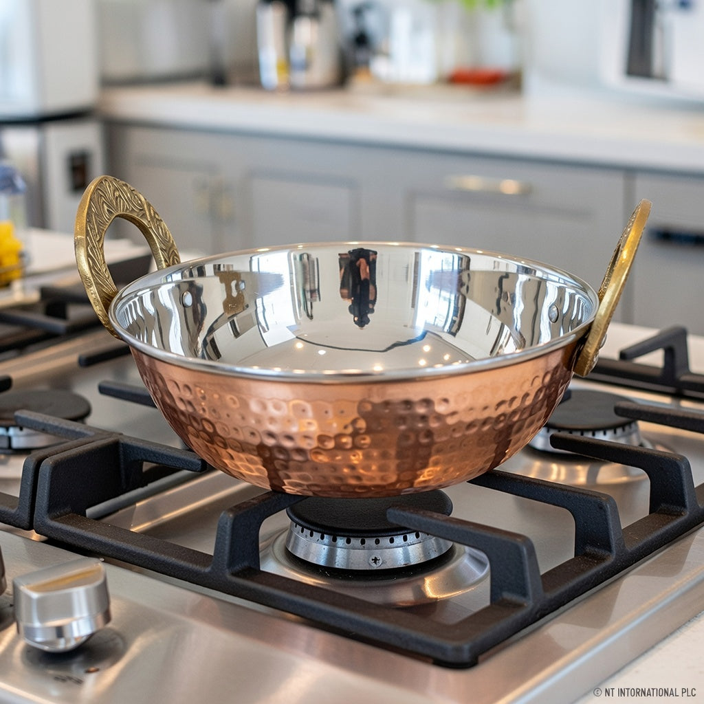 15cm Stainless Steel Balti Dish Kadai with Copper Base