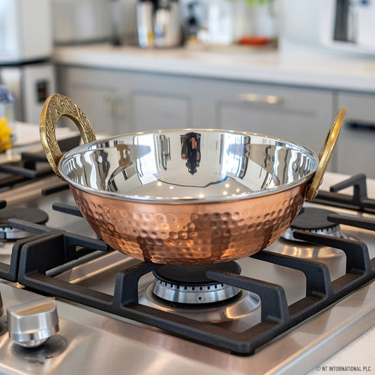 15cm Stainless Steel Balti Dish Kadai with Copper Base