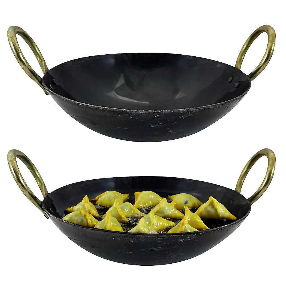 8 Inch Round Bottom Iron Kadahi with Two Handles