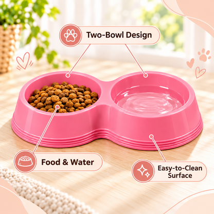 Double Pet Food and Water Bowl with Two Compartments – Lime Green, Sky Blue or Soft Pink