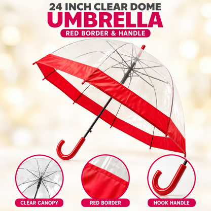 24 Inch Clear Dome Umbrella Blue Black Red