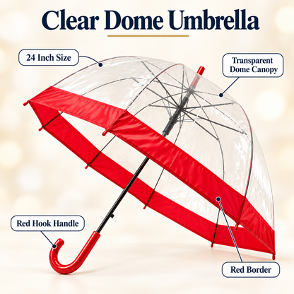 24 Inch Clear Dome Umbrella Blue Black Red