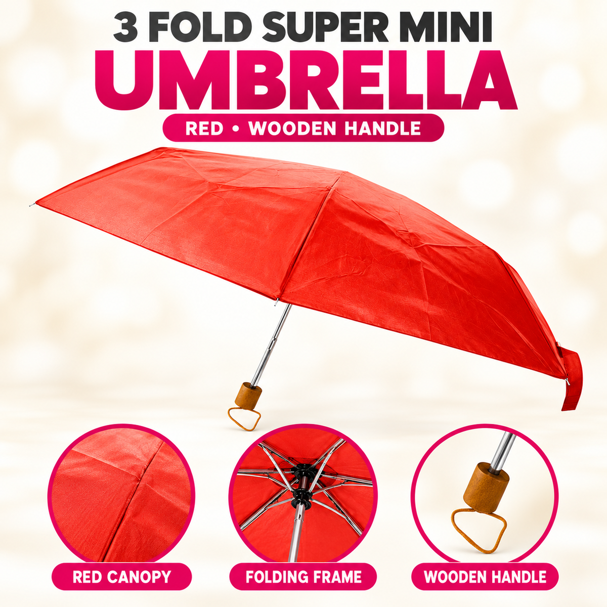 3 Fold Mini Umbrella Brown Blue Black Red