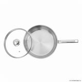 24cm Stainless Steel Fry Pan with Induction Base and Glass Lid
