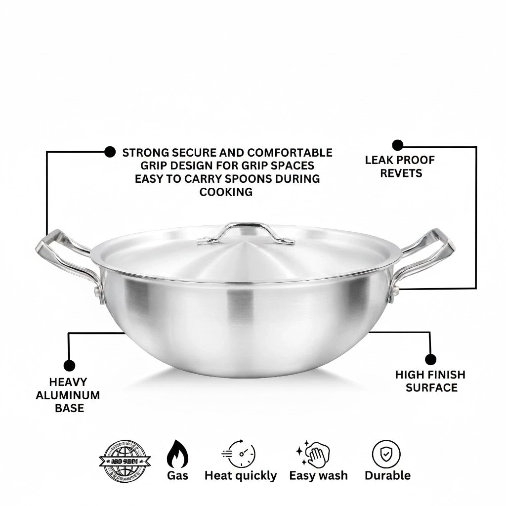 22cm Wok with Lid Single Piece for Stovetop Cooking