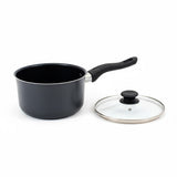 20cm Milk Pan with Glass Lid and Black Handle