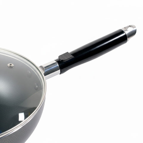 30cm Non Stick Wok with Glass Lid and Long Handle