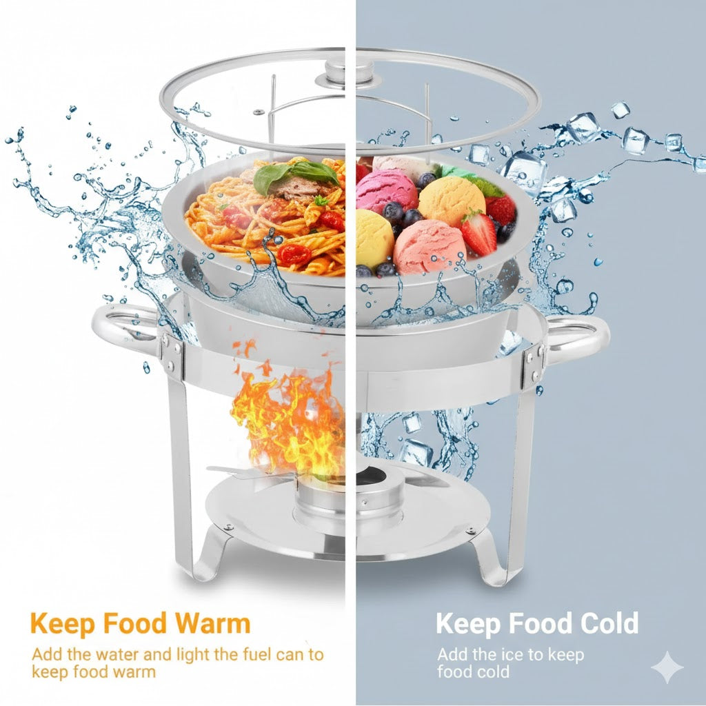 4.5L Stainless Steel Round Chafing Dish with Glass Lid