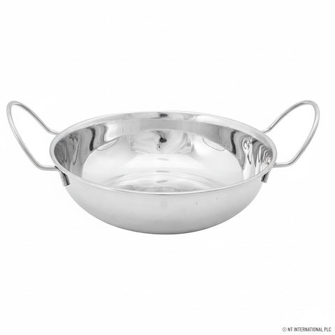 18cm Stainless Steel Balti Dish Kadai – Dual Side Handles, Mirror Finish, Ideal for Cooking & Serving Traditional Curries