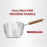 14cm Stainless Steel Milk Pan with Wooden Handle – Pouring Spout, Heat-Resistant Grip, Ideal for Heating & Boiling