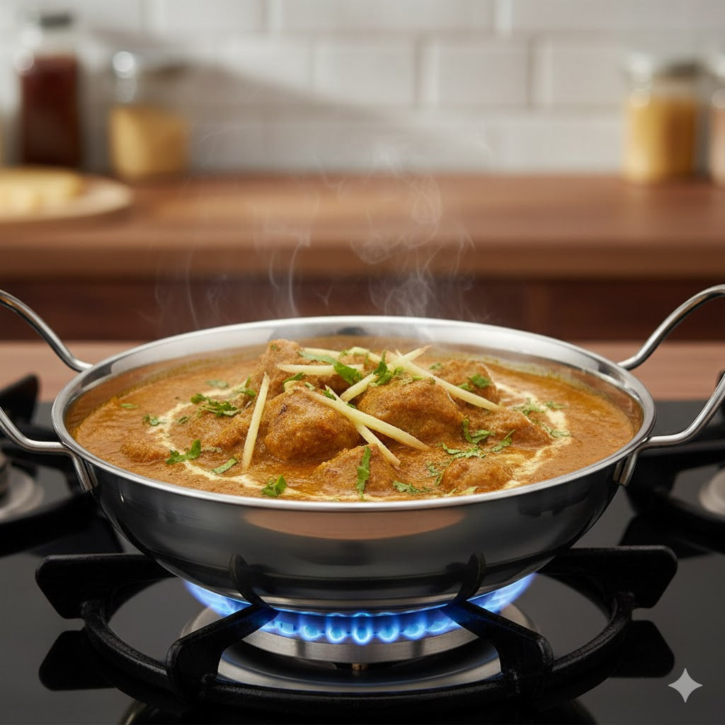 18cm Stainless Steel Balti Dish Kadai – Dual Side Handles, Mirror Finish, Ideal for Cooking & Serving Traditional Curries