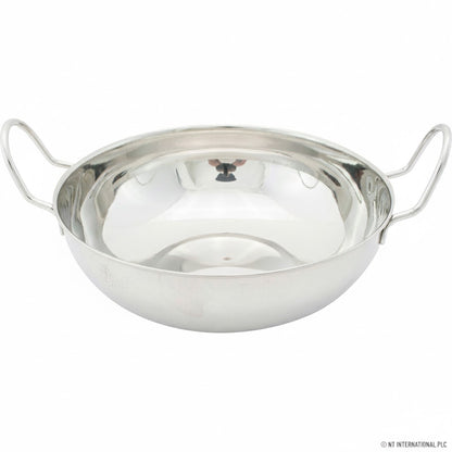 19cm Stainless Steel Balti Dish Kadai – Dual Handles, Polished Finish, Ideal for Cooking & Serving Curries