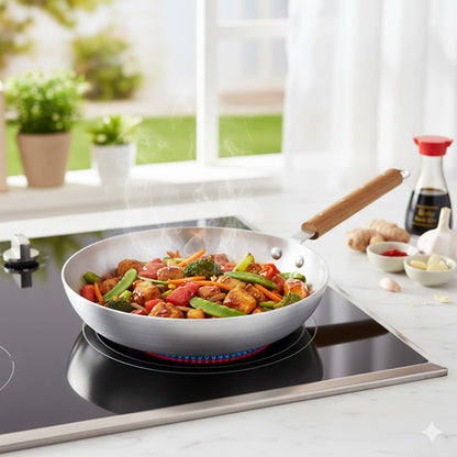 24cm Fry Pan with Wooden Handle Single Piece for Stovetop Cooking