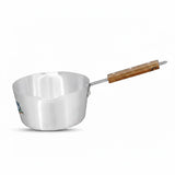 14cm Stainless Steel Milk Pan with Wooden Handle – Pouring Spout, Heat-Resistant Grip, Ideal for Heating & Boiling