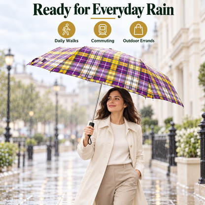 3 Fold Checked Mini Umbrella – Red Navy Purple Yellow Black Grey