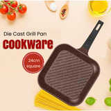 24cm Induction Grill Pan Die Cast Choc Finish for Even Cooking